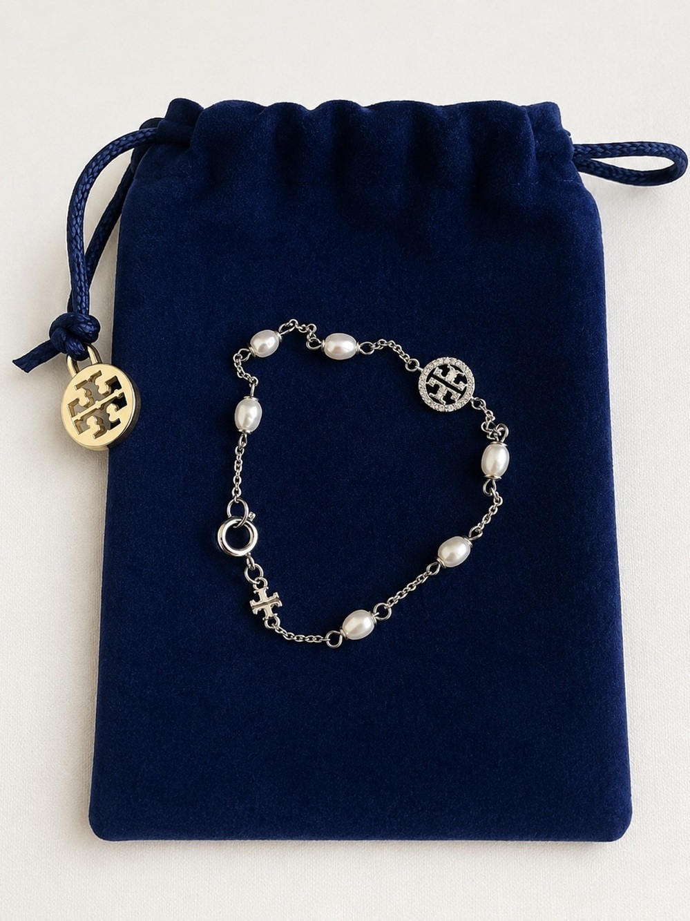 Tory Burch Crystal Pearl Logo Bracelet
NEW